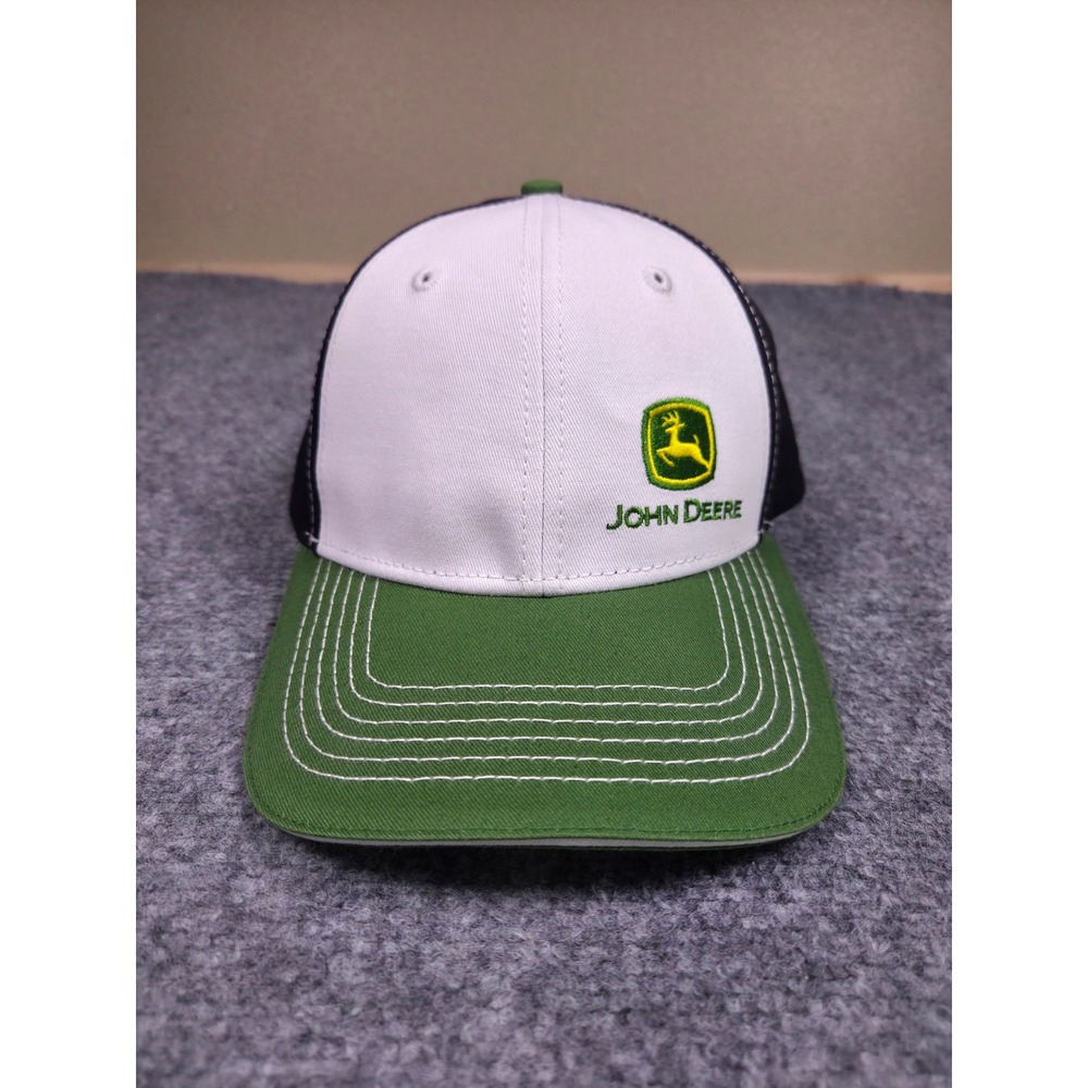 John Deere Snapback‎ Hat OSFA Green White Black Embroidered Logo Contrast Stitch